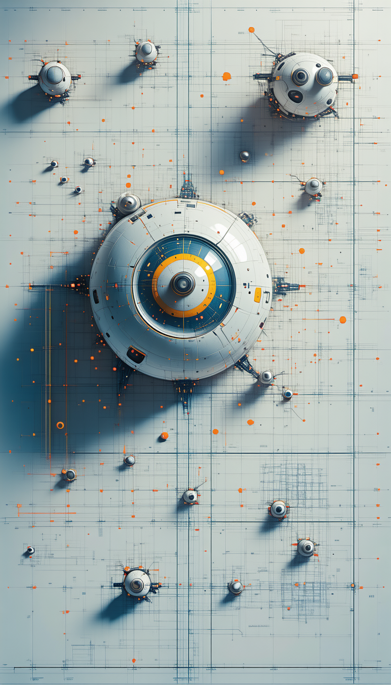In The Image, There Is A Futuristic Spacecraft With A Large, Round, Yellow And Blue Dome On Top