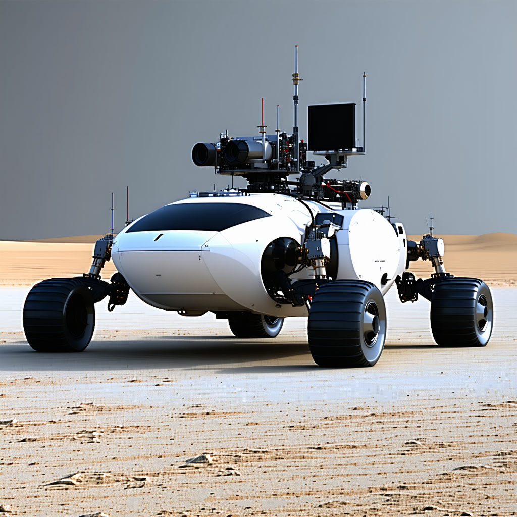 A White Robotic Vehicle With A Large Camera On Its Front