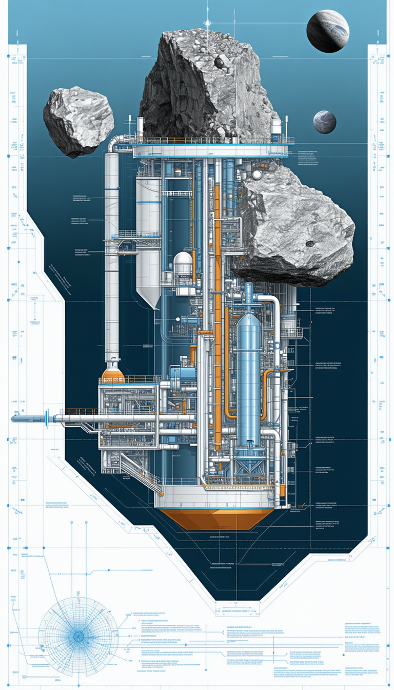 The Image Is A Detailed Drawing Of A Large Industrial Machine, Likely A Refinery Or A Factory