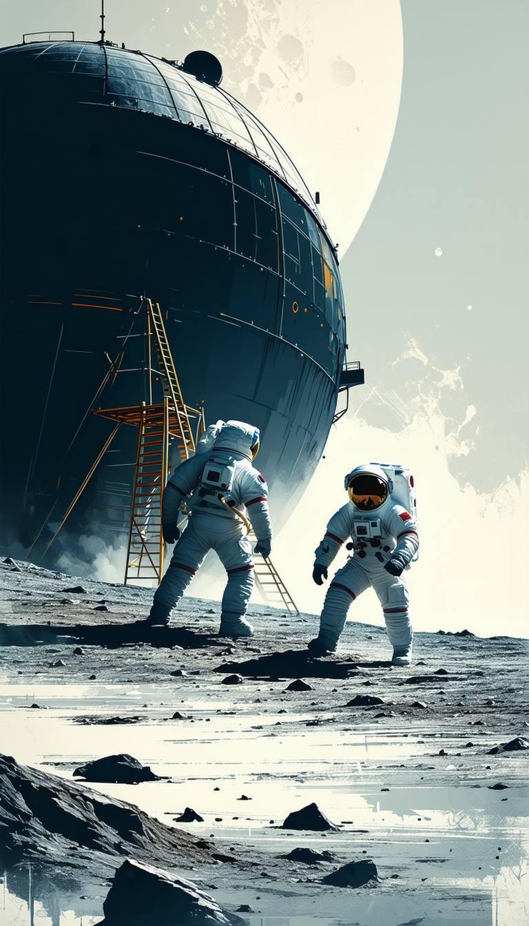 In The Image, There Are Two Astronauts Standing On A Rocky Surface, Possibly On The Moon
