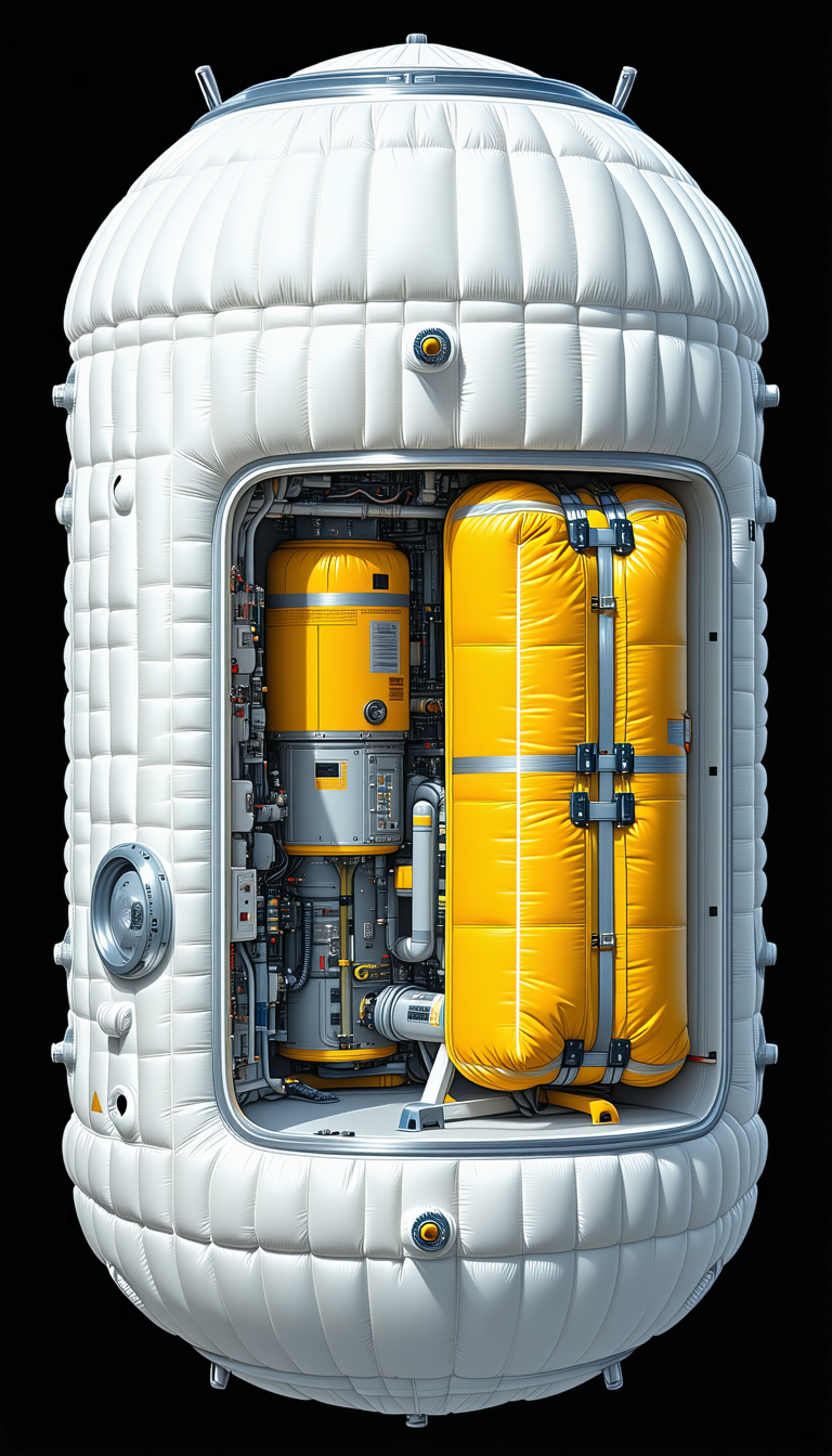 A Large White Cylinder Is Filled With Various Pipes And Tubes