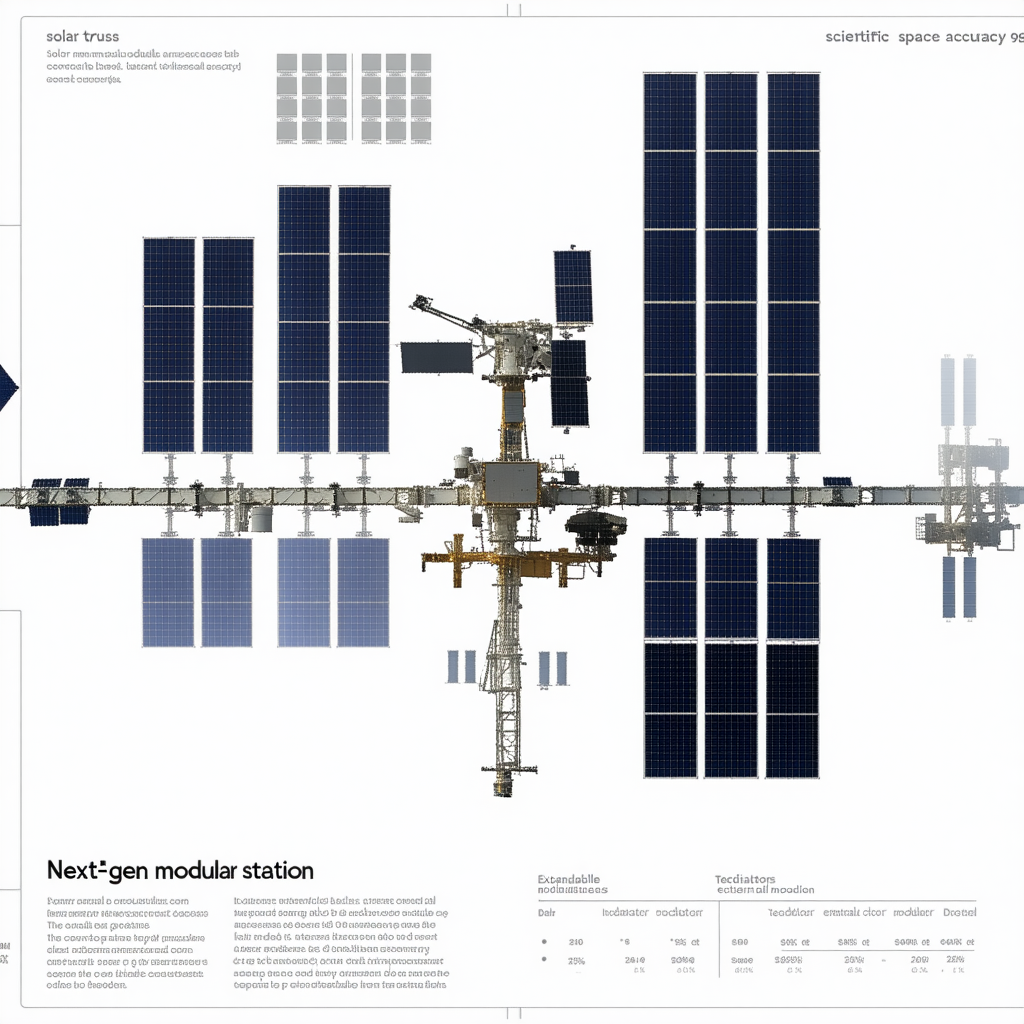 A Large Poster Is Displayed, Showing A Space Station With Solar Panels