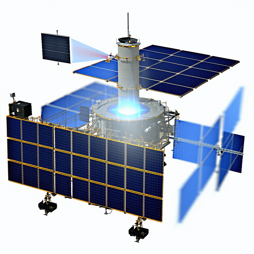 A Spacecraft Is Shown In A Close-up View, With A Large Solar Panel On The Side
