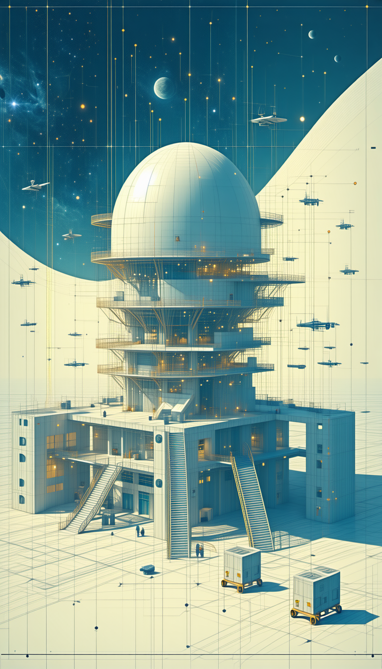 The Image Is A Futuristic Drawing Of A Large White Building With A Dome-shaped Roof