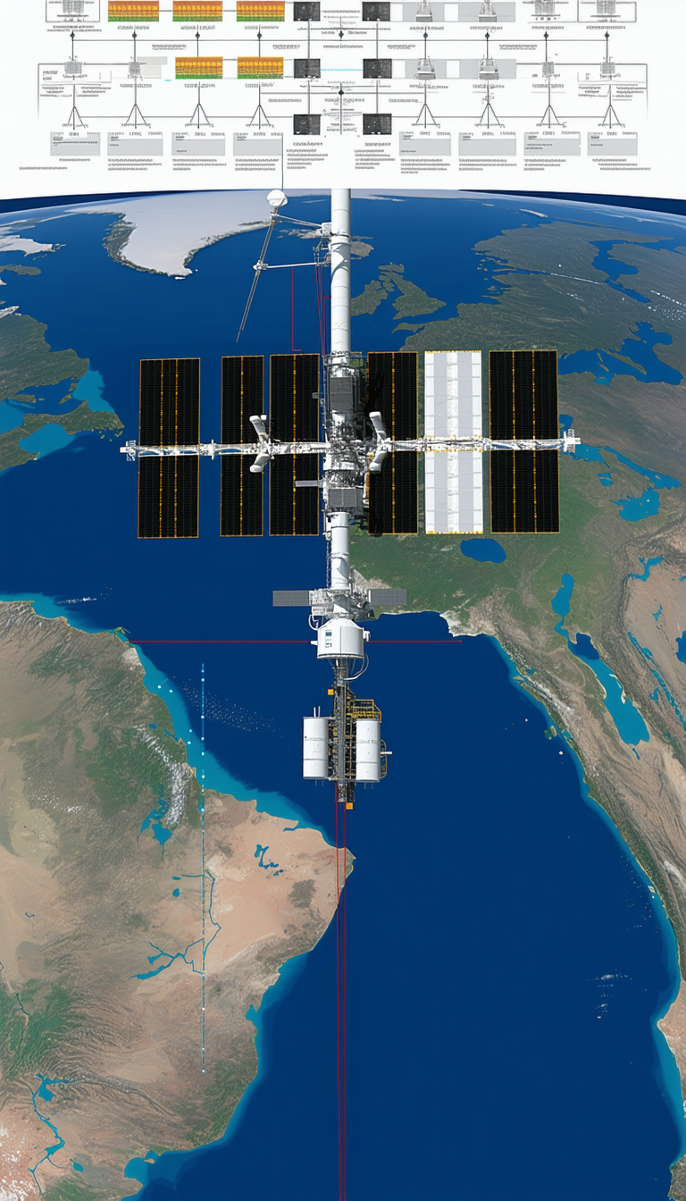 A Large Satellite, Possibly A Space Station, Floating In The Sky Above The Earth