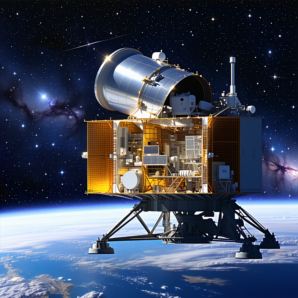 A Space Shuttle, Which Appears To Be A Large Satellite, Floating In The Sky