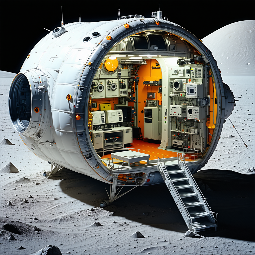 A Large, White, And Orange Spacecraft With A Round Shape