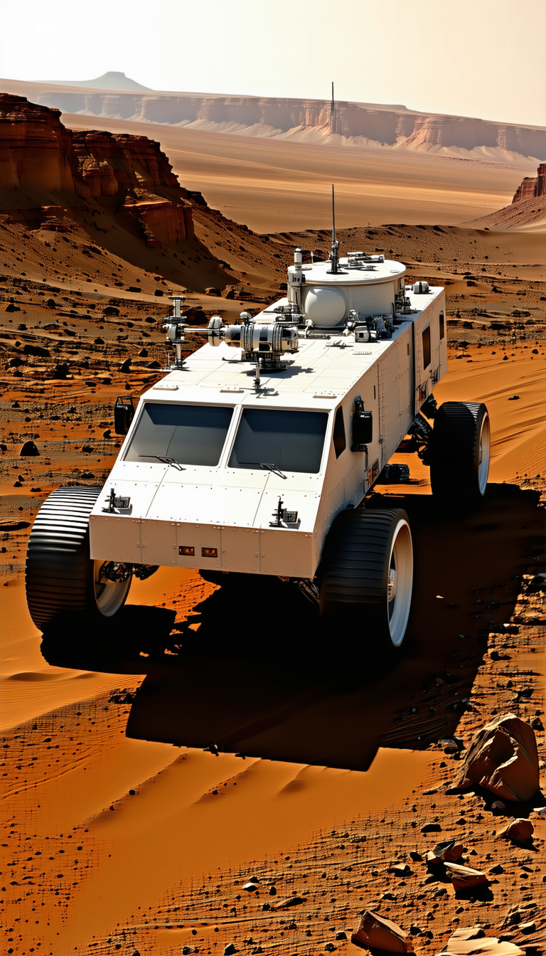 A White Vehicle Is Driving On A Dirt Road In A Desert-like Environment