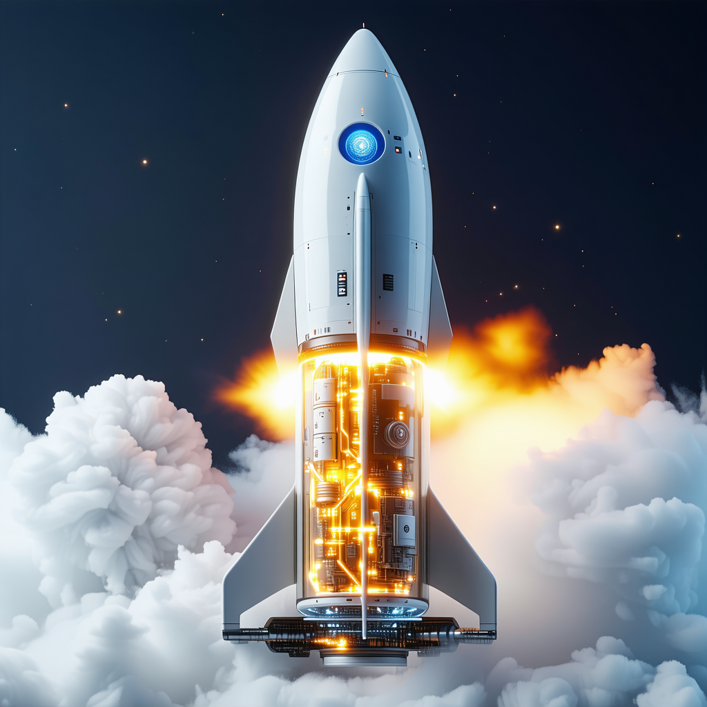 A Rocket Is Shown In A Space Scene, Flying Through The Air And Leaving A Trail Of Smoke Behind It
