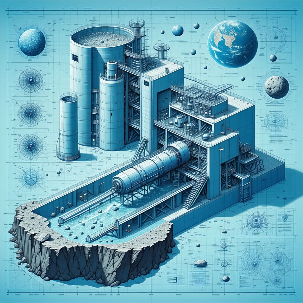 A Large Blue Structure Is Shown In A Blueprint Drawing