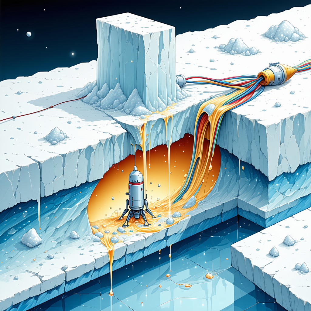 In The Image, There Is A Small Spacecraft, Possibly A Rocket, Sitting On A Blue Surface
