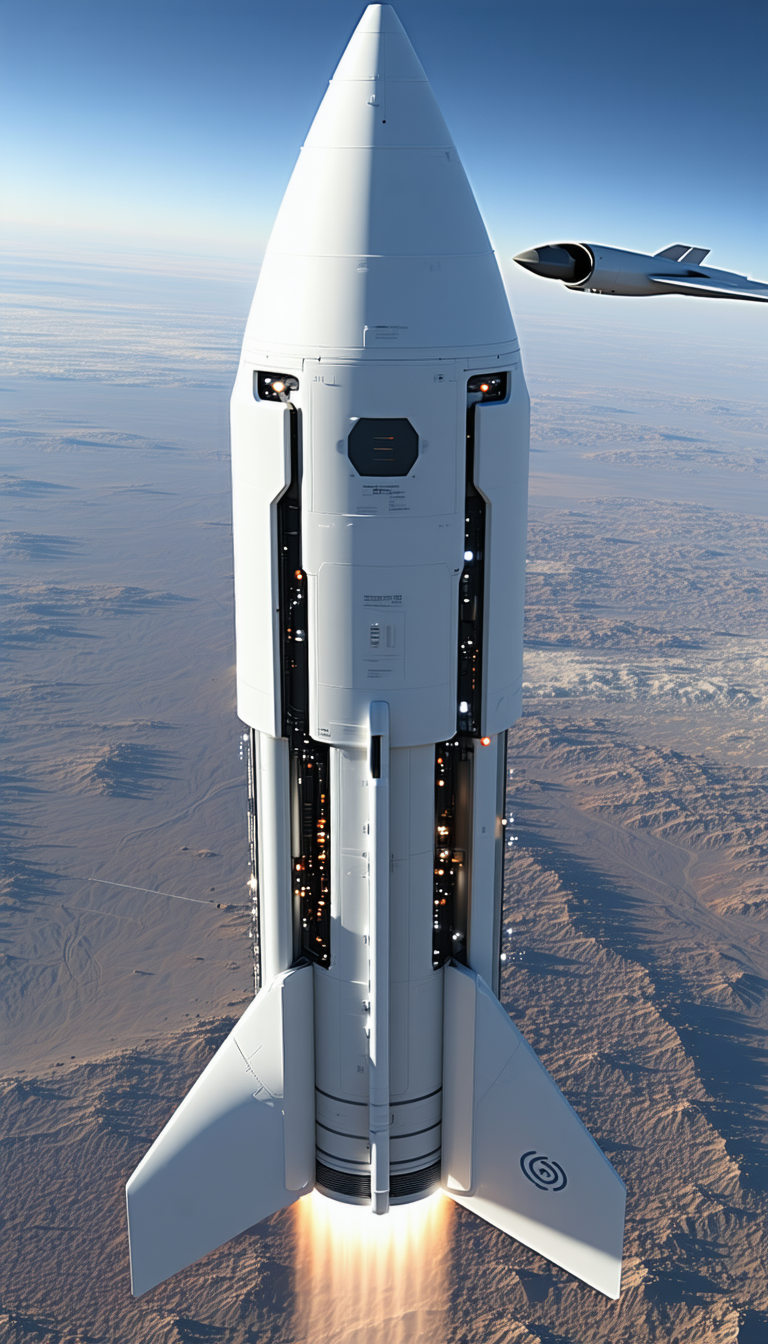 A Large White Rocket Ship Is Shown In A Close-up View