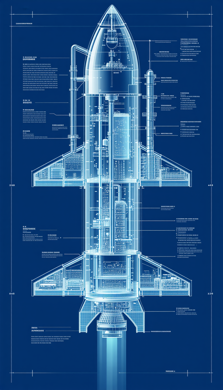 A Blue Diagram Of A Rocket Is Displayed, Showing The Various Components And Their Functions