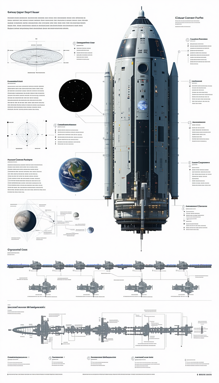 A Large Space Station Is Shown In A Diagram, With A Large Circle Representing The Earth