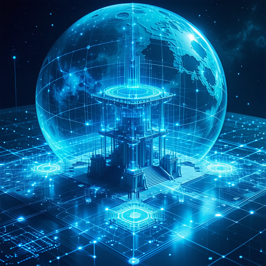 A Futuristic City With A Large, Blue, Glowing Sphere In The Center