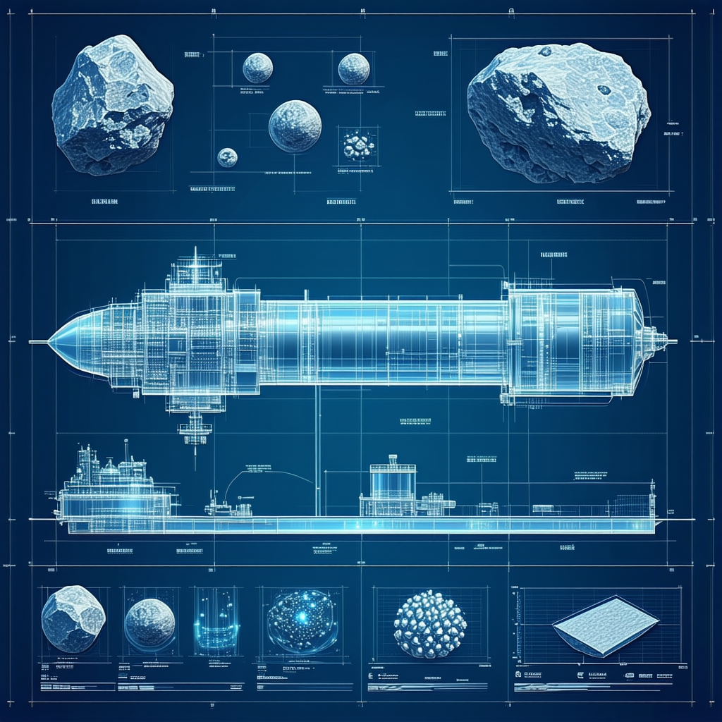 A Blue And White Drawing Of A Space Ship Is Displayed