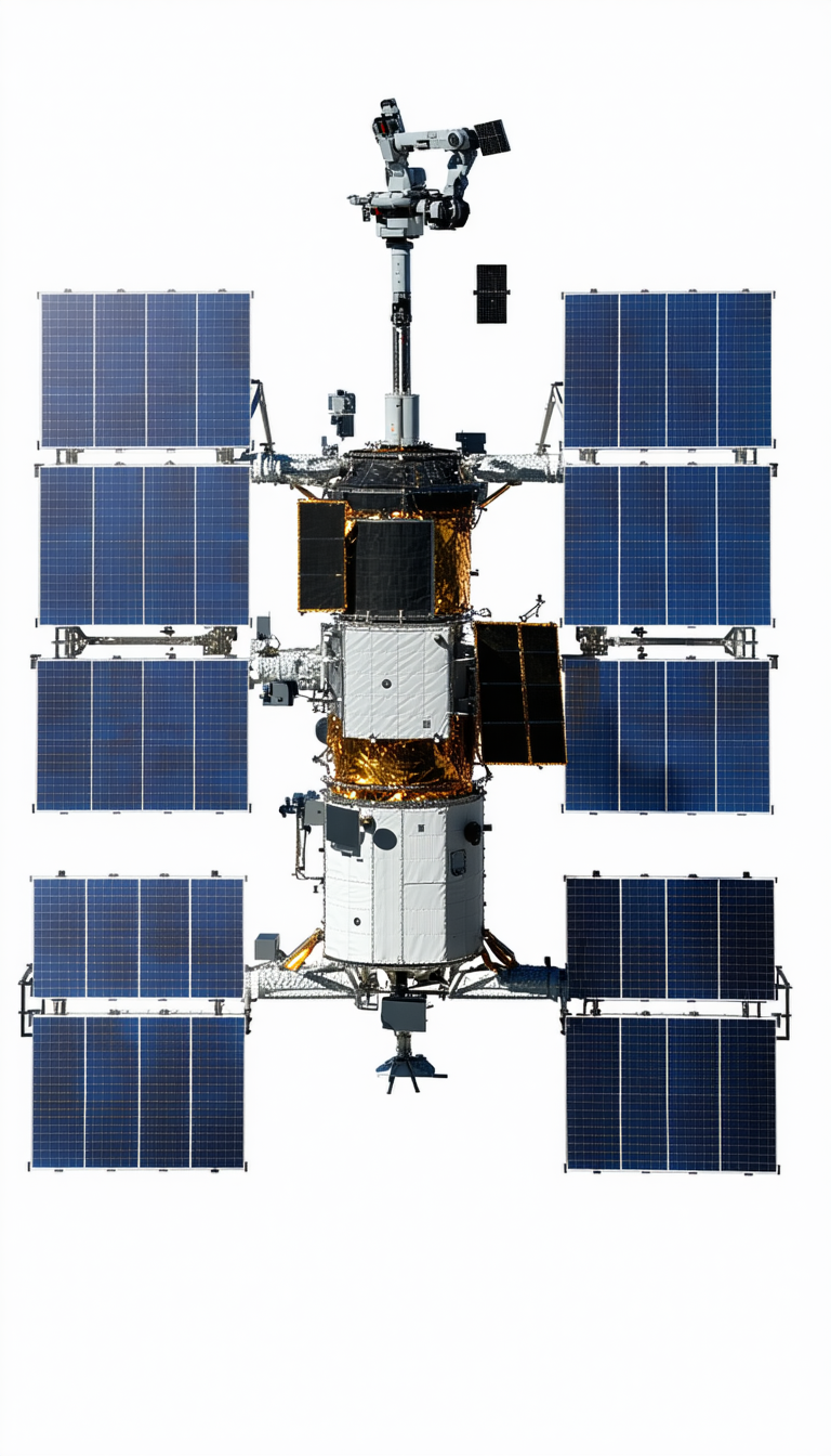 A Spacecraft With A Large Solar Panel On Its Side