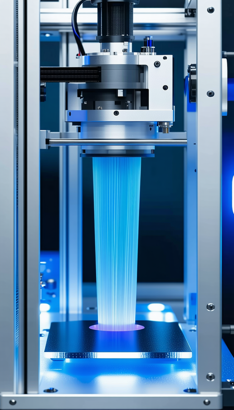 A Blue Plastic Machine Is Producing A Long Blue Ribbon