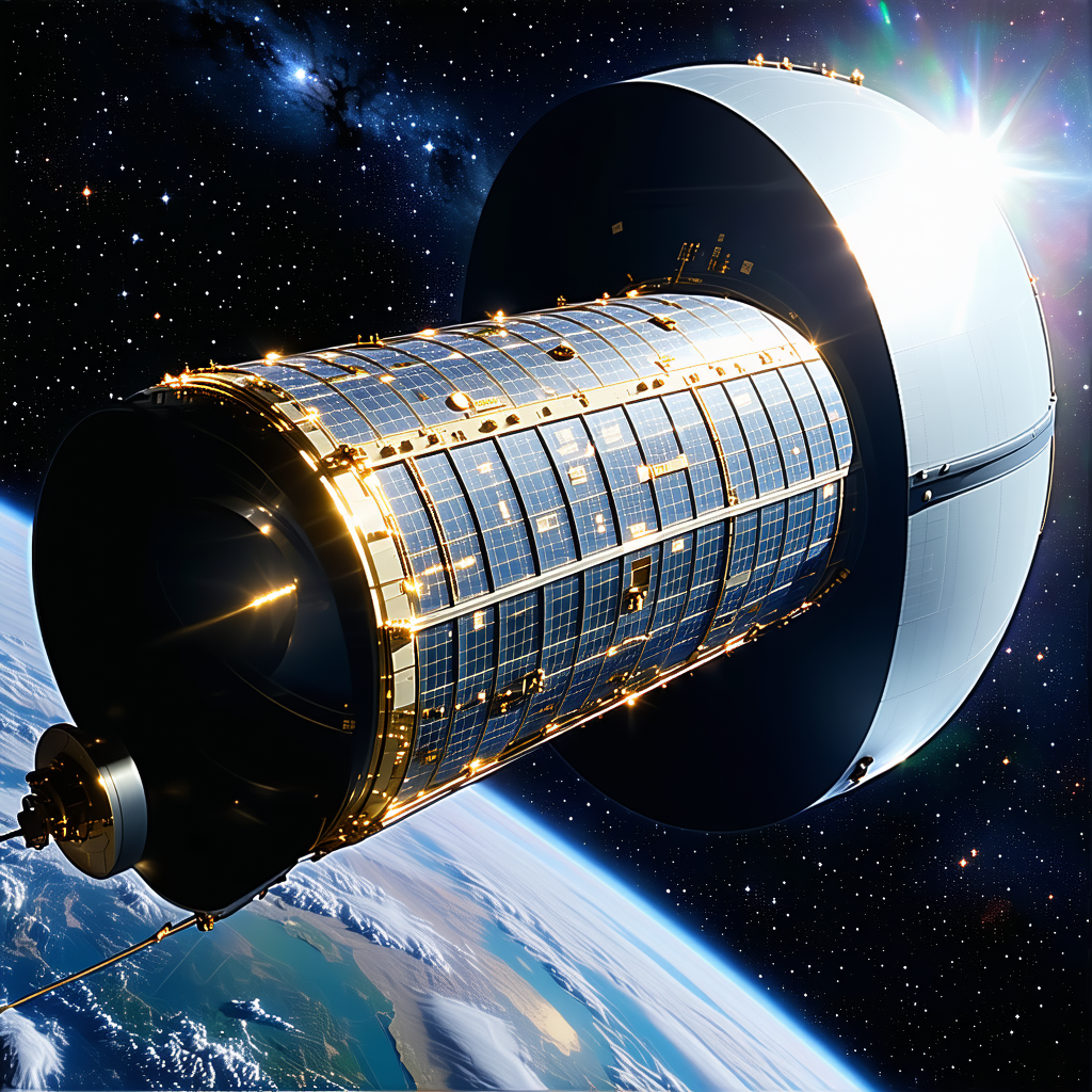 A Spacecraft, Likely A Satellite, Floating In The Sky