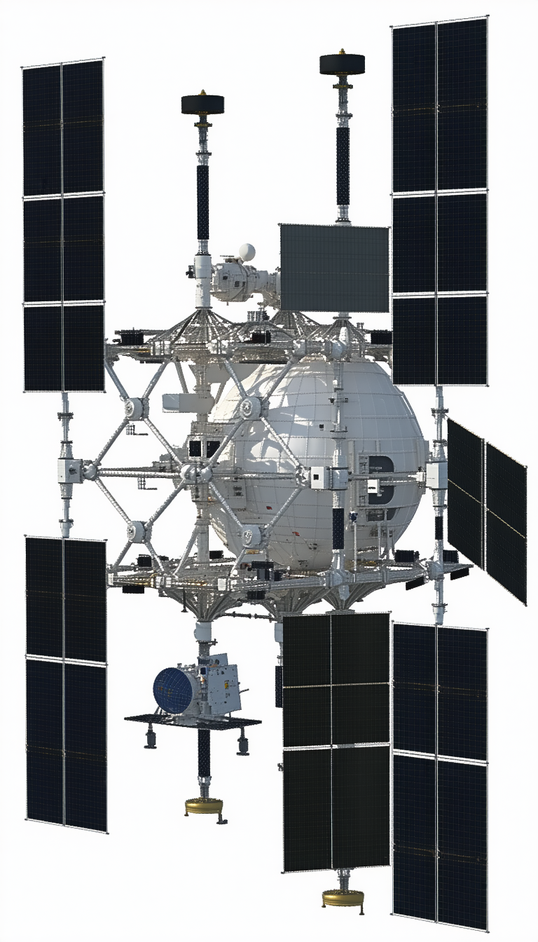 A Large Spacecraft Is Shown In A White And Black Image