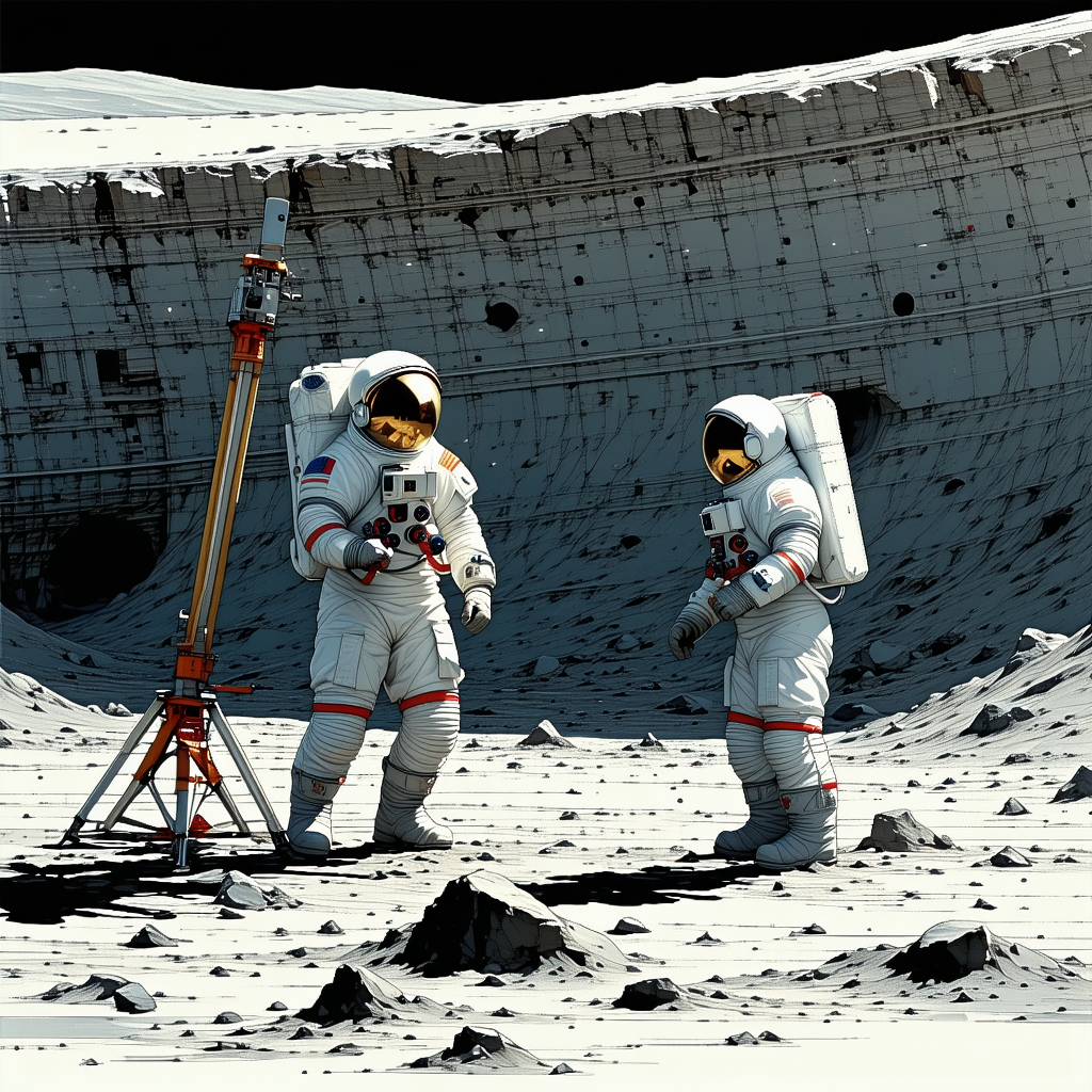 In The Image, There Are Two Astronauts Standing On A Rocky Surface, Possibly On The Moon