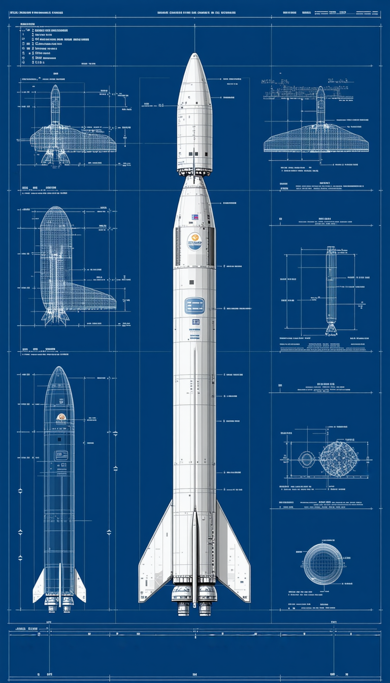 A Large White Rocket Is Shown In A Blue Diagram