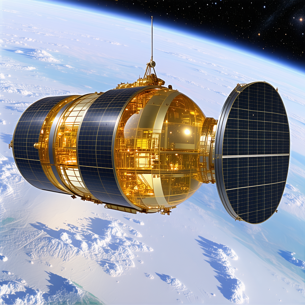 A Spacecraft With A Large Dome On Top, Flying Through The Sky