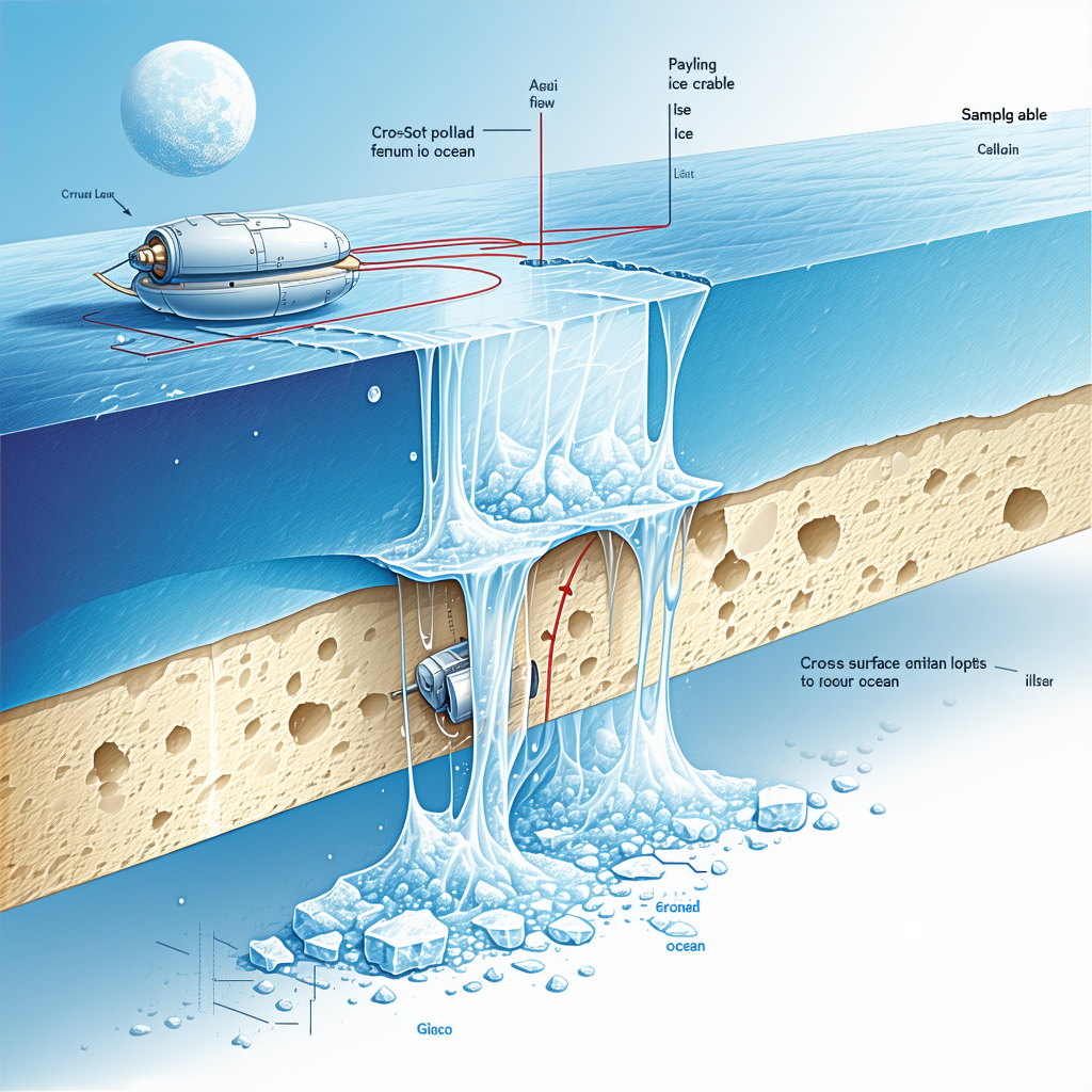 A Spacecraft Is Shown In A Diagram, With A Small Submarine Floating In The Water Next To It
