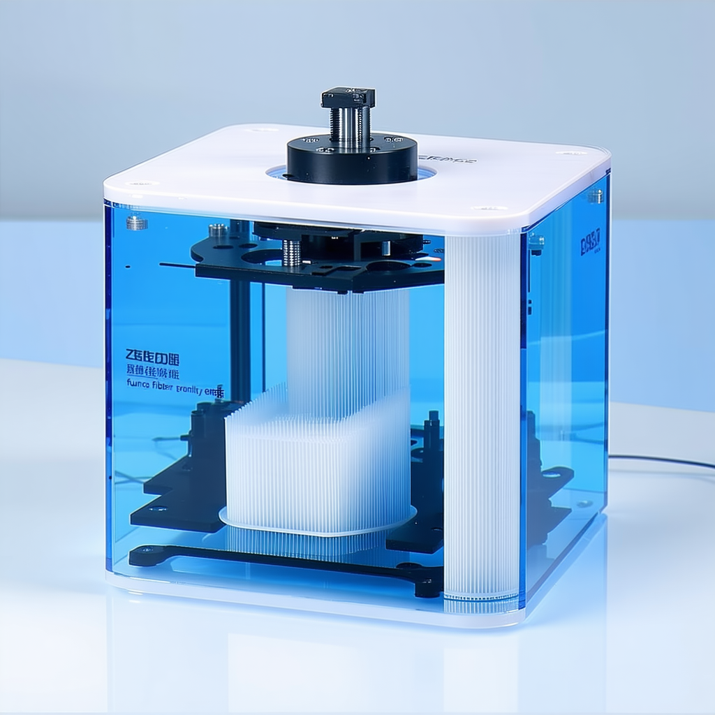 A Blue And White Machine Is Sitting On A White Table