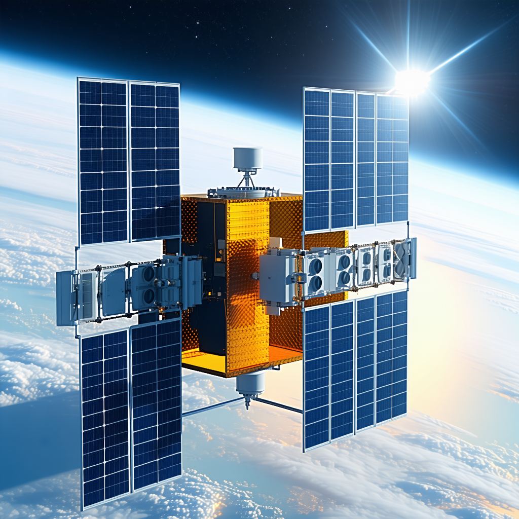 A Spacecraft With A Solar Panel On Its Side, Floating In The Sky