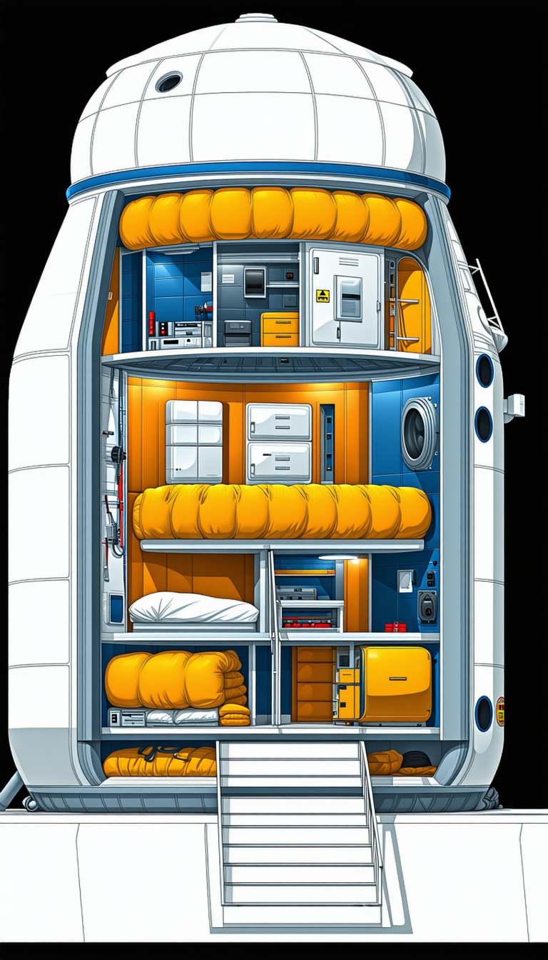 A Blue And Yellow Space Ship Is Shown In A Drawing