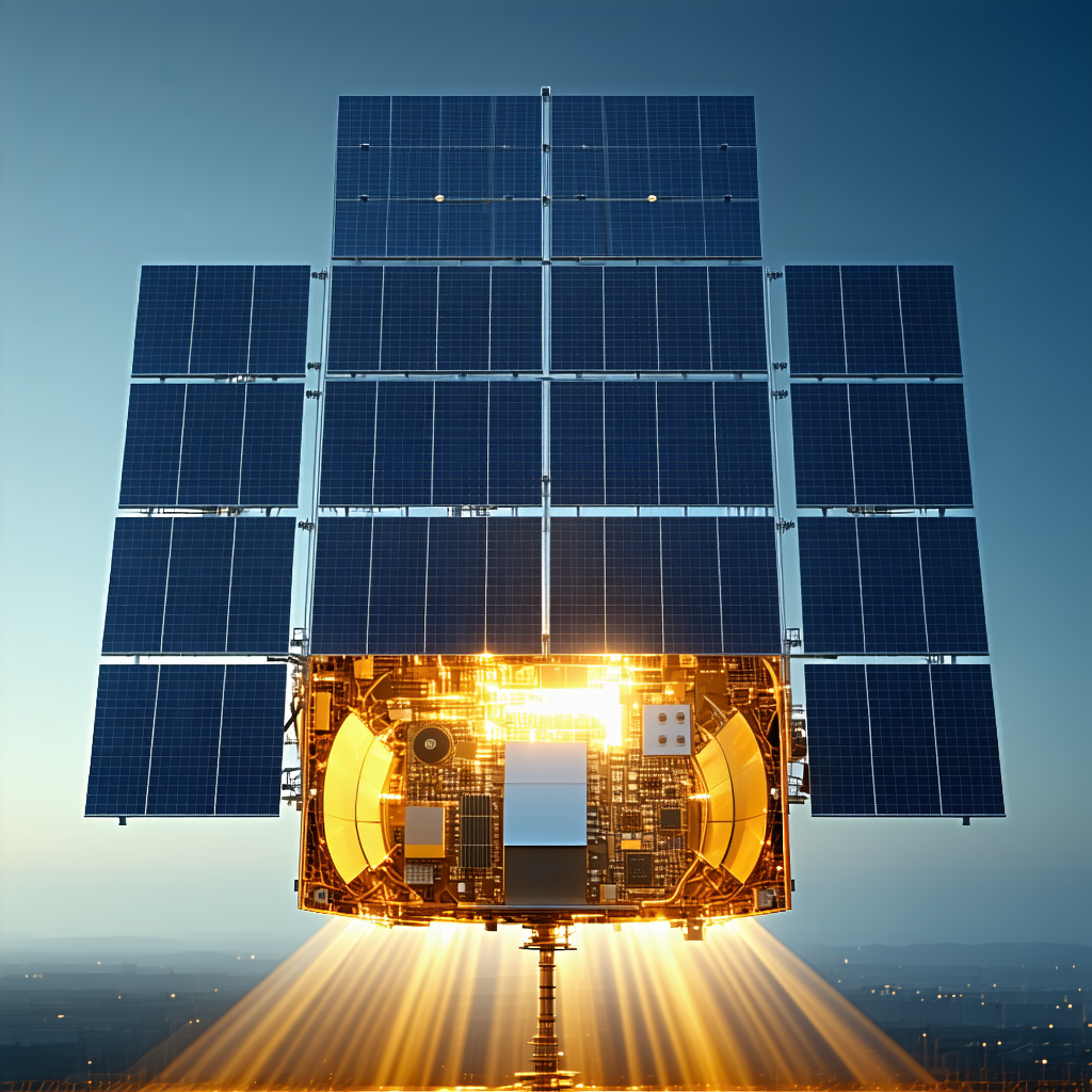 A Large Satellite Dish With A Solar Panel On Top