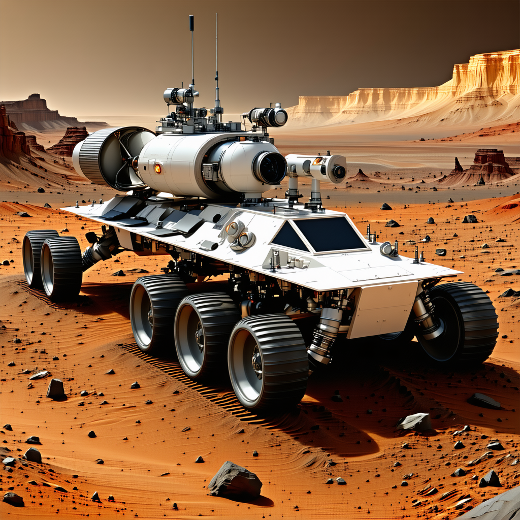 A White Vehicle Is Driving On A Red Dirt Road, With A Mountain In The Background