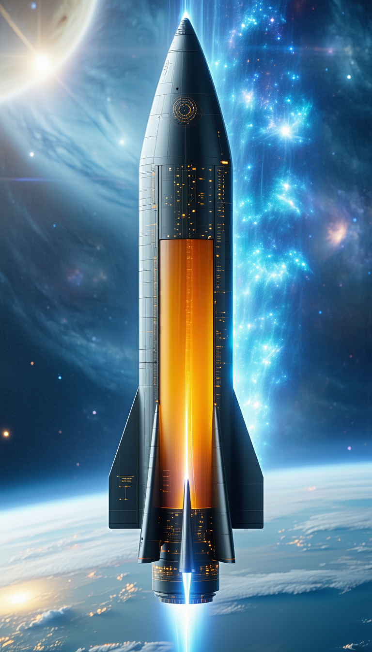 rocket ship shown space scene