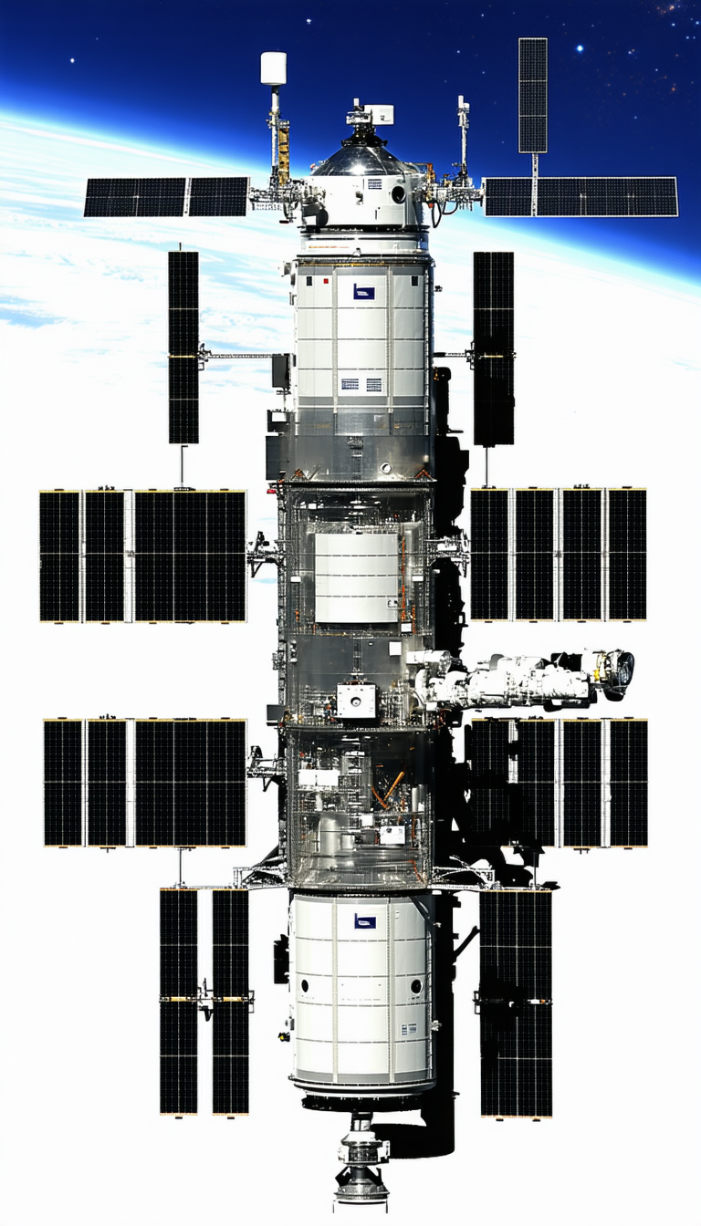 A Large Spacecraft Is Docked At A Space Station