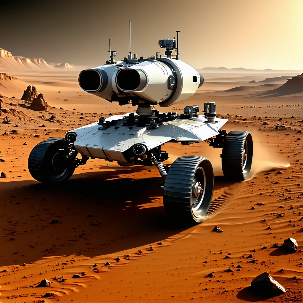A White Robotic Vehicle With A Large Camera Mounted On Top Of It