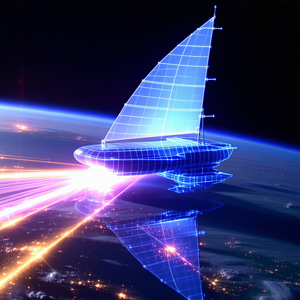 A Futuristic Spacecraft With A Large Sail, Floating In The Air