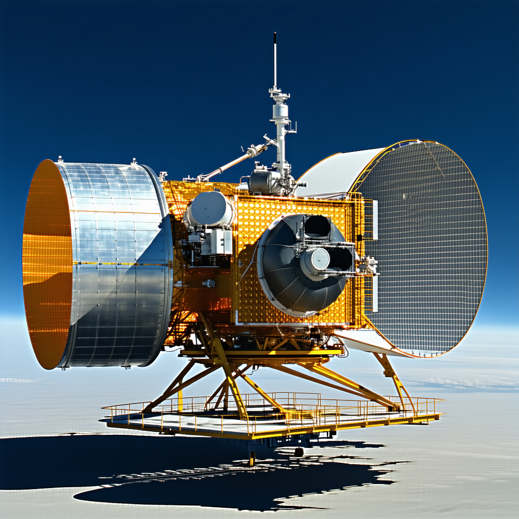 A Large Yellow And Black Satellite Dish, Which Is Mounted On A Yellow Platform