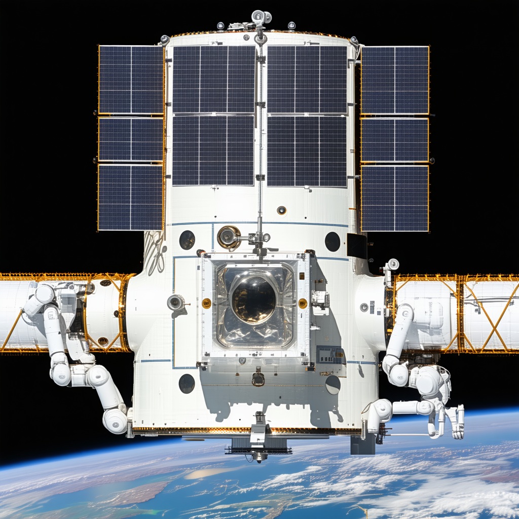 A Space Shuttle With A Large Satellite Dish On Its Side, Floating In The Air