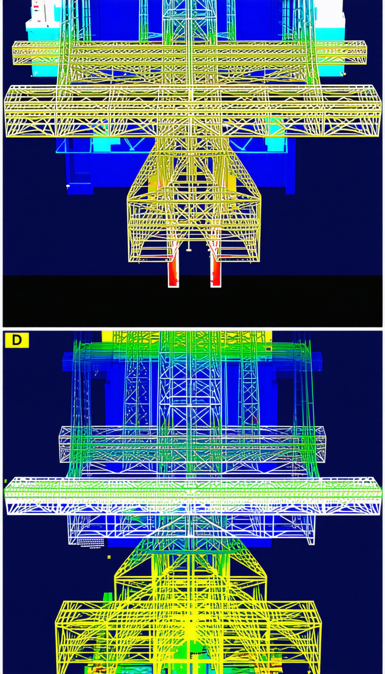 The Image Is A Split Screen Of A Large Structure, Possibly A Bridge Or A Building