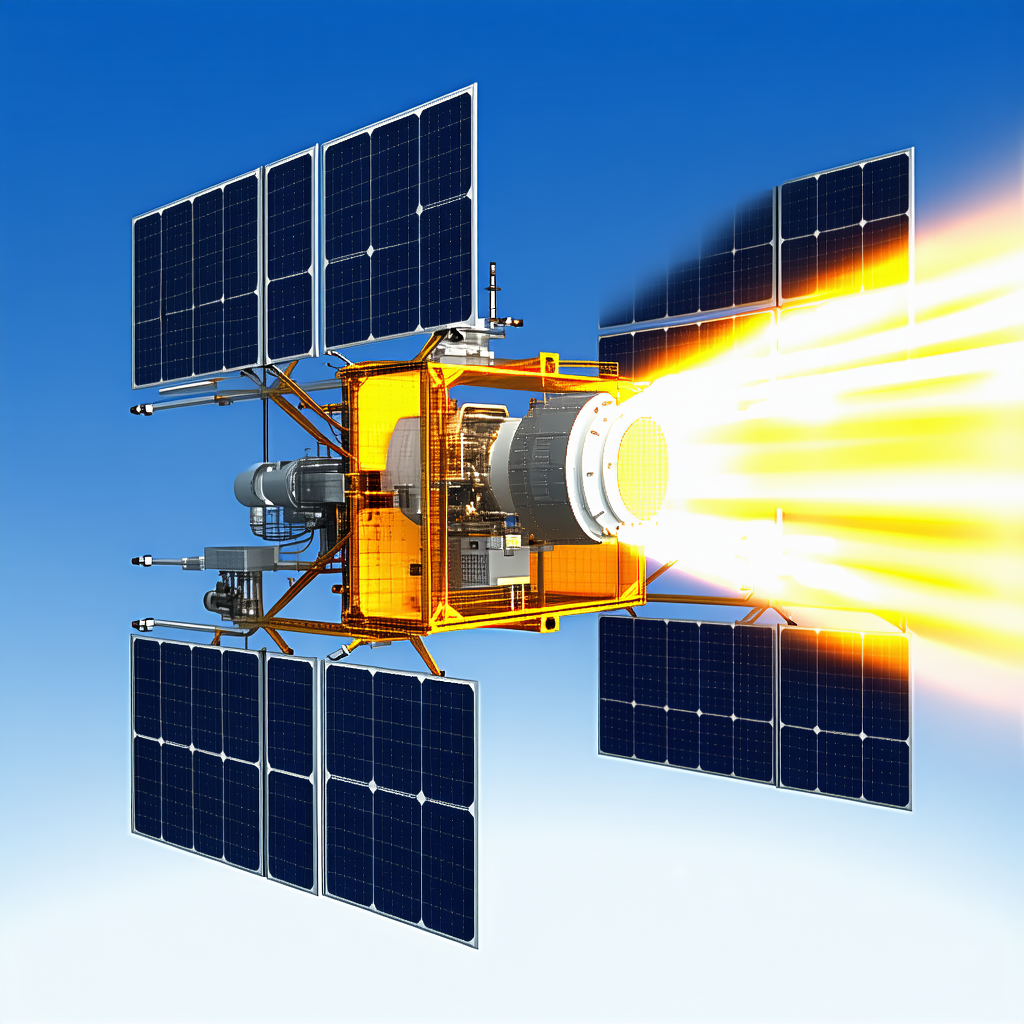 A Spacecraft With A Solar Panel On Its Side, Flying Through The Sky