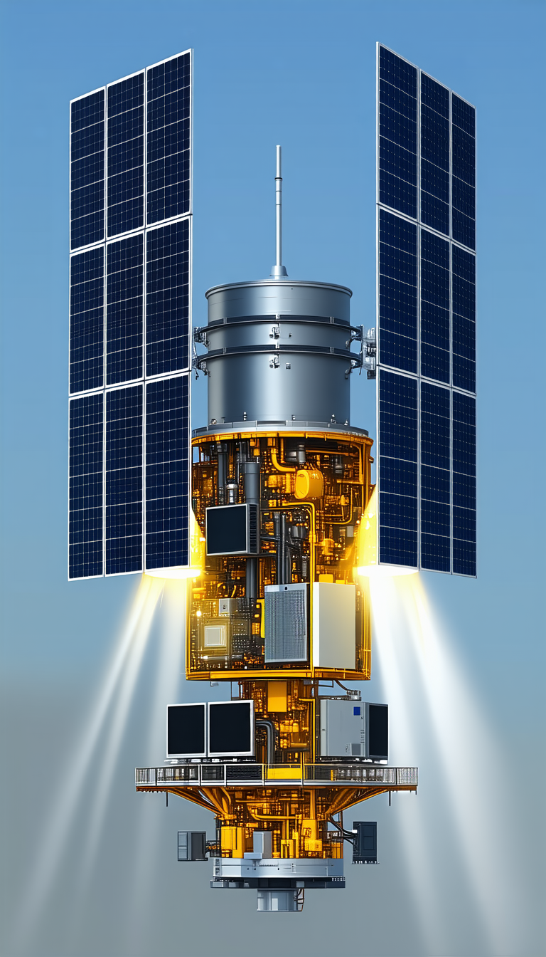 A Large Satellite With A Solar Panel On Top, Which Is Powered By The Sun