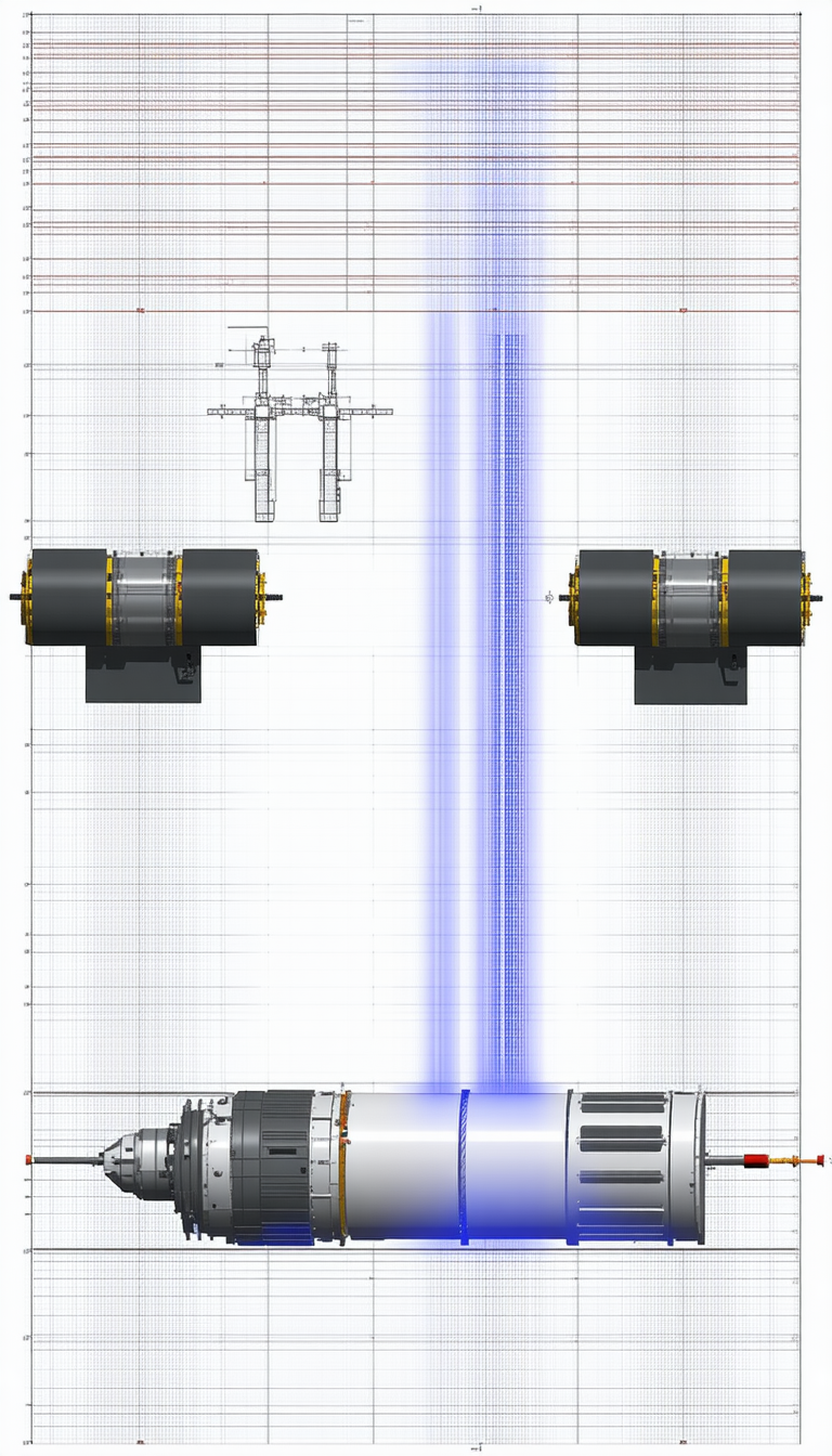 A Blue Light Is Shining On A Large Metal Structure, Which Appears To Be A Spacecraft