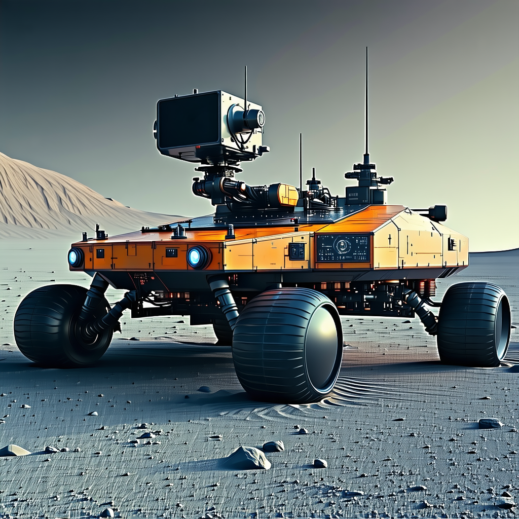 A Large Robotic Vehicle Is Parked On A Rocky Surface