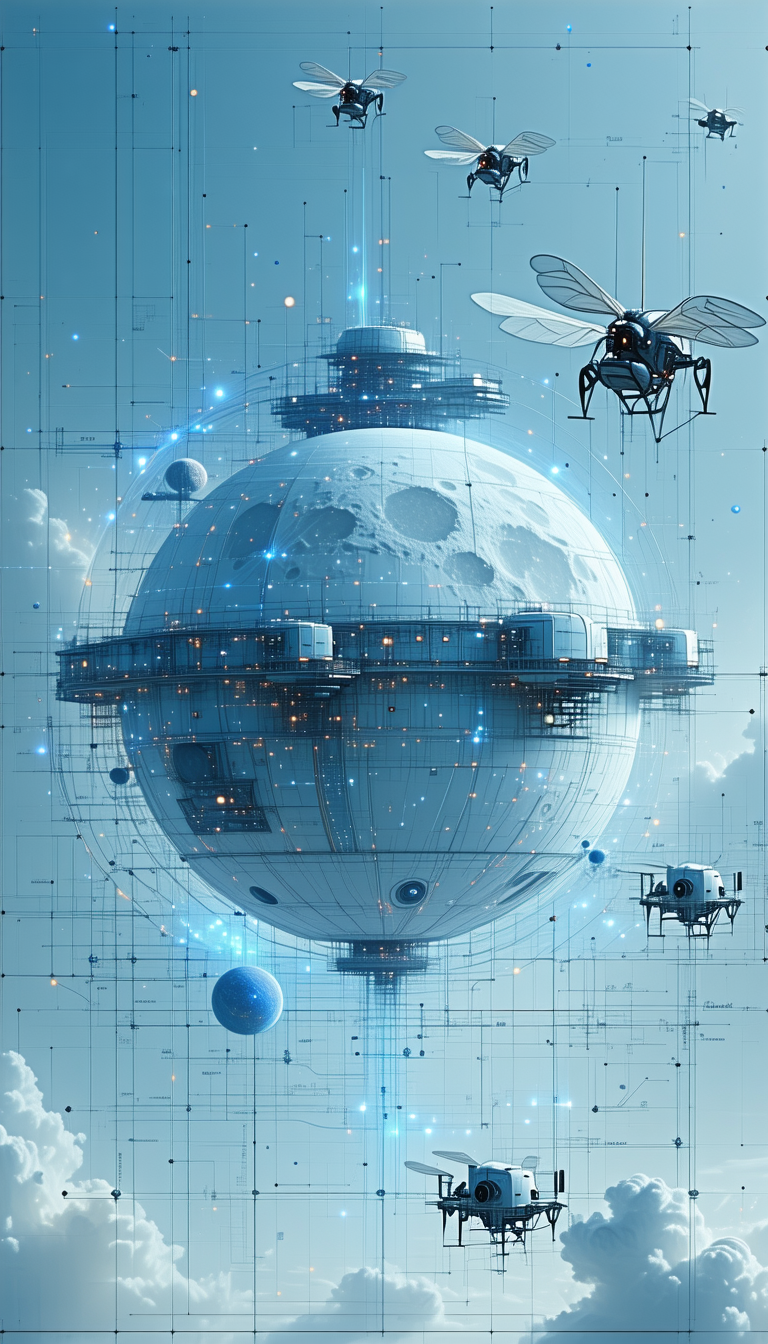 In This Image, There Is A Large, Futuristic Space Station Floating In The Air