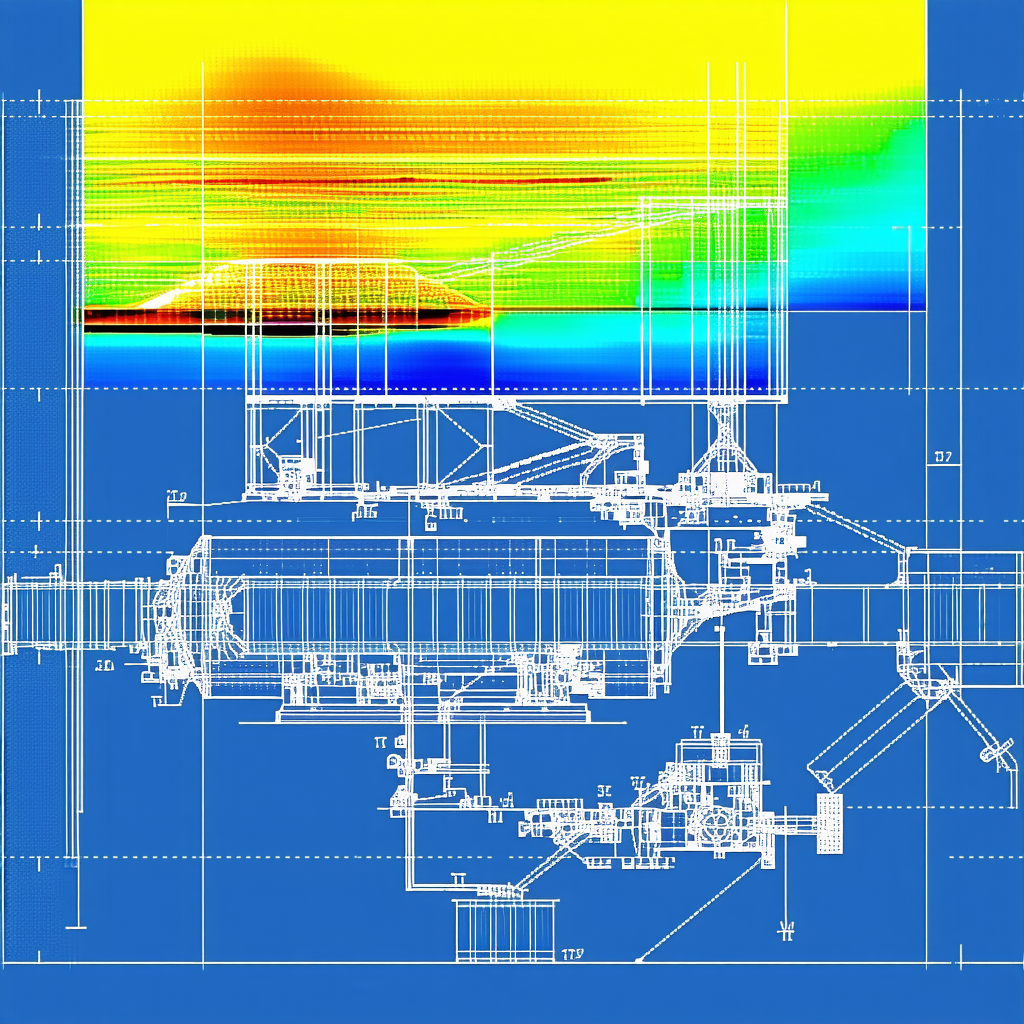 The Image Is A Blueprint Of A Large Structure, Possibly A Building Or A Machine