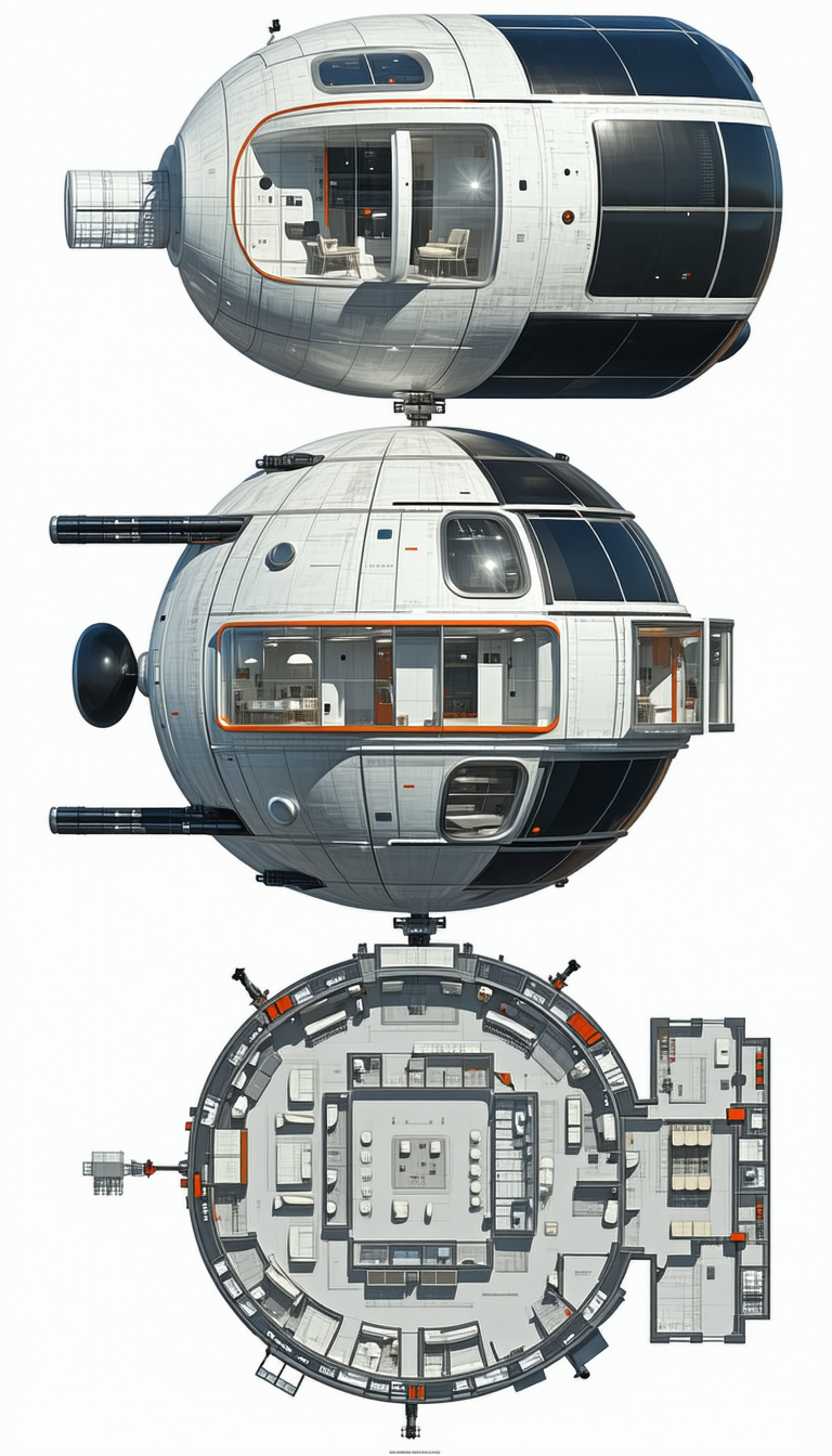 A Large, Round, Silver Spacecraft Is Shown In A Three-dimensional View