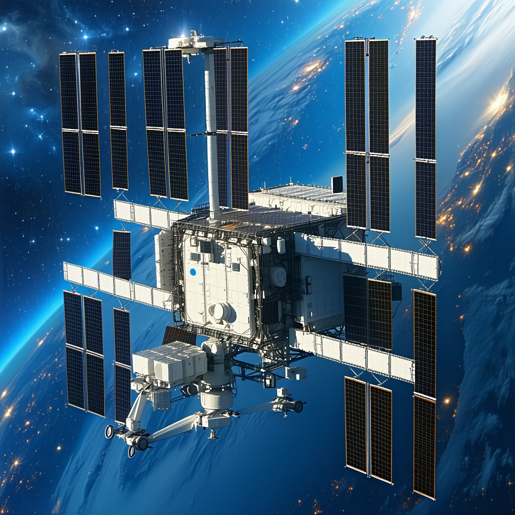 A Large Space Station With A White And Black Color Scheme