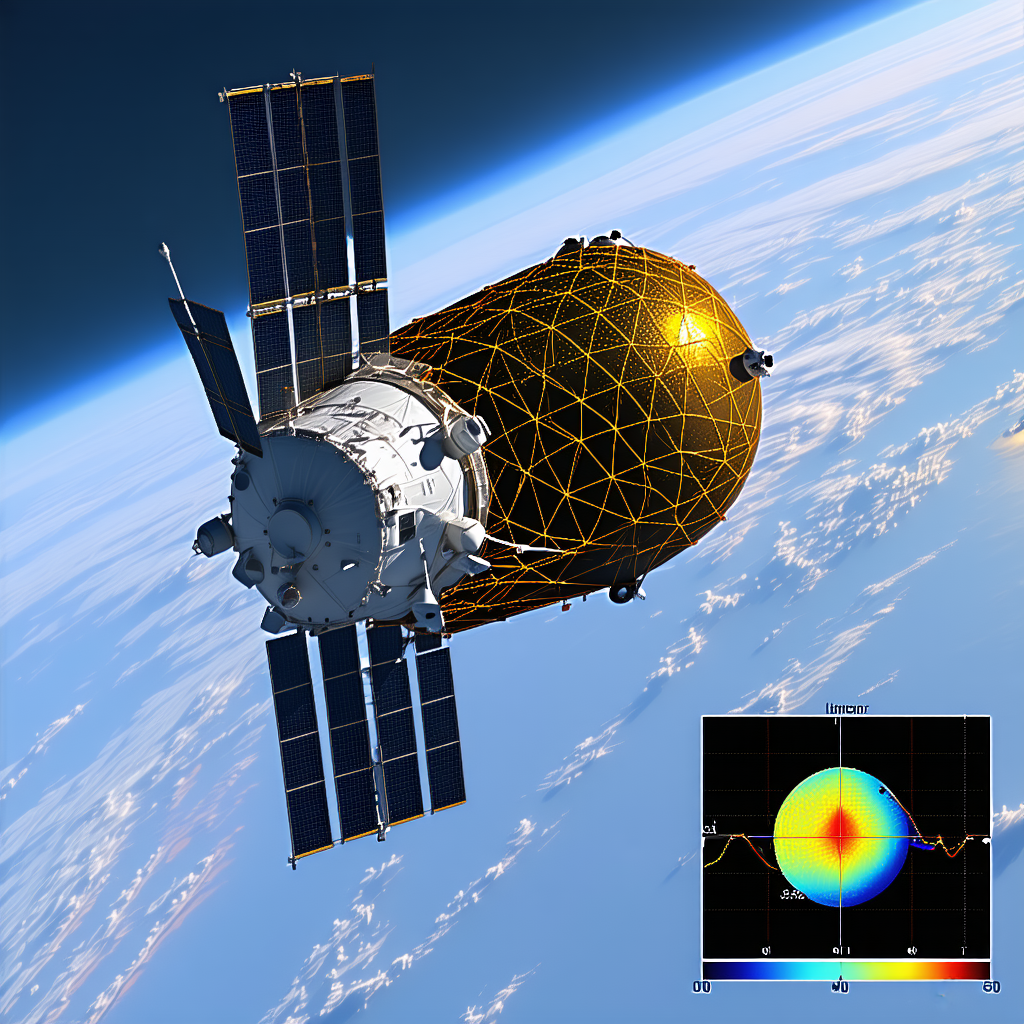 A Spacecraft, Possibly A Satellite Or A Space Station, Flying Through The Sky