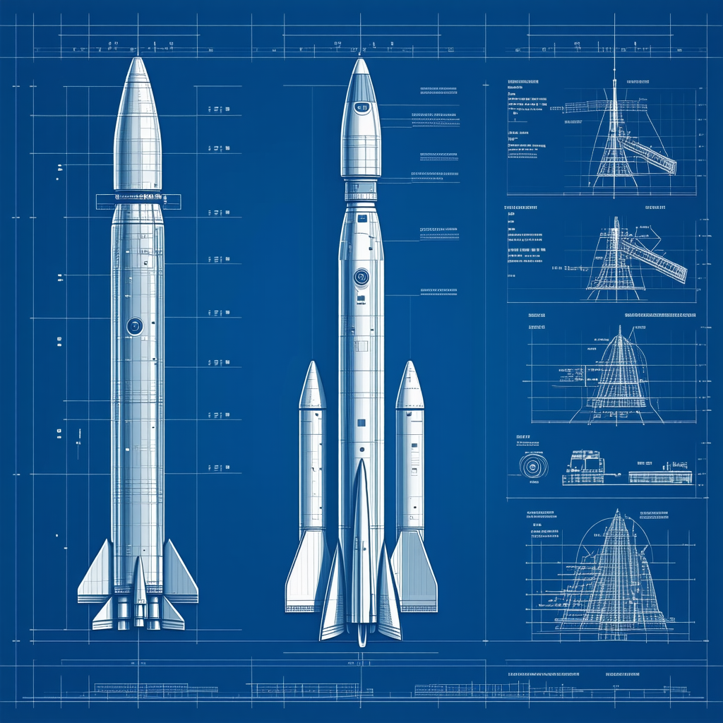 A Blue Drawing Of A Rocket Ship Is Displayed On A Blue Background